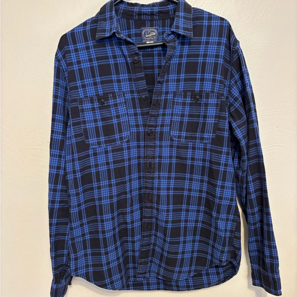 Crew Sportsmen’s Outfitter Blue Plaid Flannel Shirt Men’s Medium Cotton - Picture 2 of 9